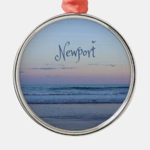 Newport Beach California Ocean Sunrise Blue Julgransprydnad Metall