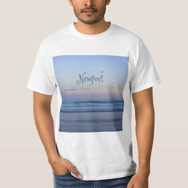 Newport Beach California Ocean Sunrise Blue T Shirt (Framsida)
