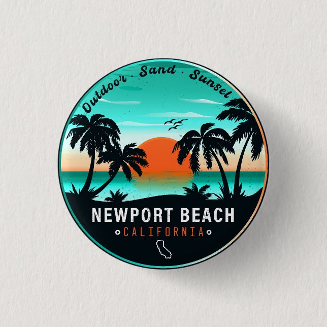 Newport Beach California Retro Sunset Souvenir 60  Knapp (Framsida)