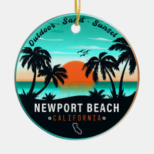 Newport Beach California Retro Sunset Souvenir 80s Julgransprydnad Keramik