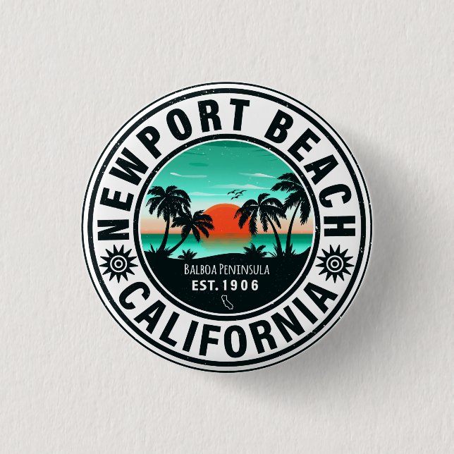 Newport Beach California Retro Sunset Souvenir 80s Knapp (Framsida)