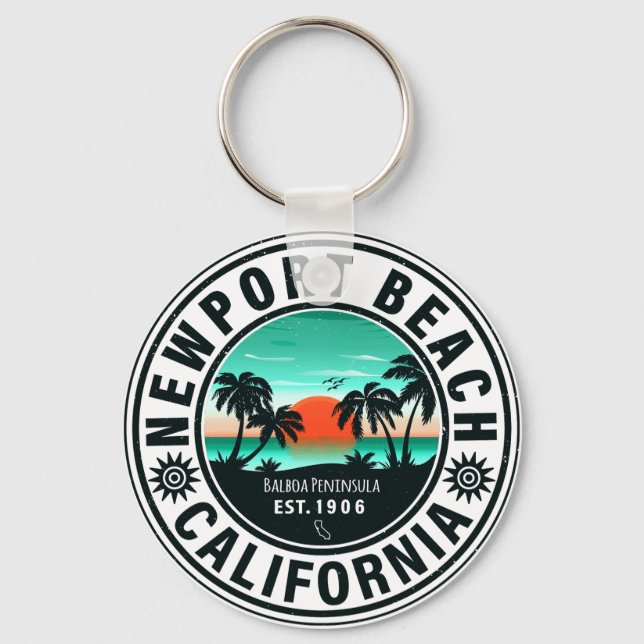 Newport Beach California Retro Sunset Souvenir 80s Nyckelring (Framsida)