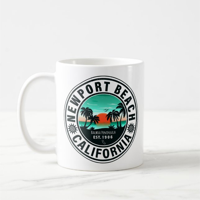 Newport Beach California Retro Sunset Vacation 80s Kaffemugg (Vänster)