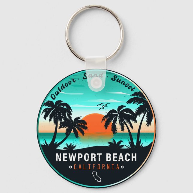 Newport Beach California Retro Sunset Vacation 80s Nyckelring (Framsida)