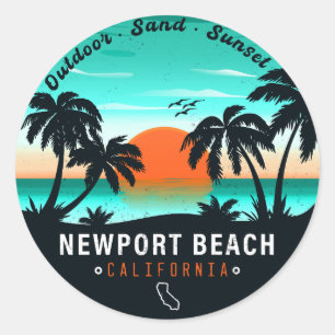 Newport Beach California Retro Sunset Vacation 80s Runt Klistermärke