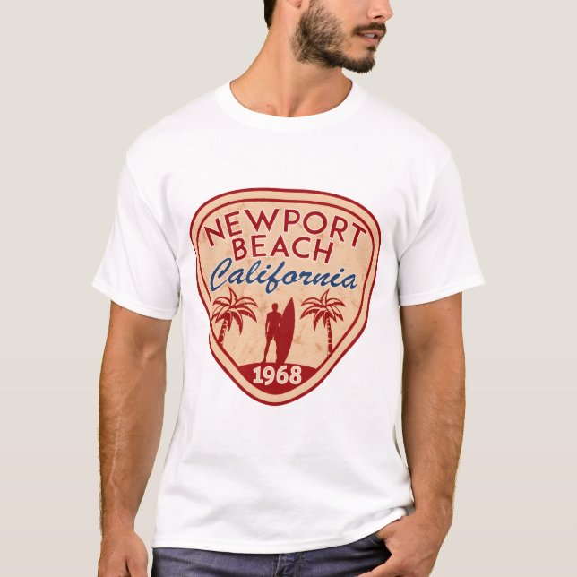 NEWPORT BEACH California Surfer Surfing Surfboard  T Shirt (Framsida)