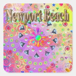 Newport Beach Lucky Golden Sticker Fyrkantigt Klistermärke
