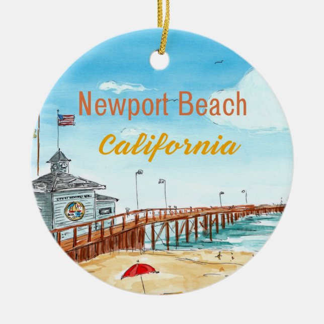 Newport Beach Pier-ornament Julgransprydnad Keramik (Framsidan)