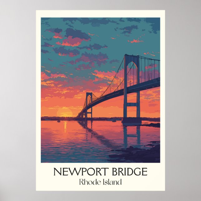 Newport Bridge Rhode Island Solnedgång Poster (Framsidan)