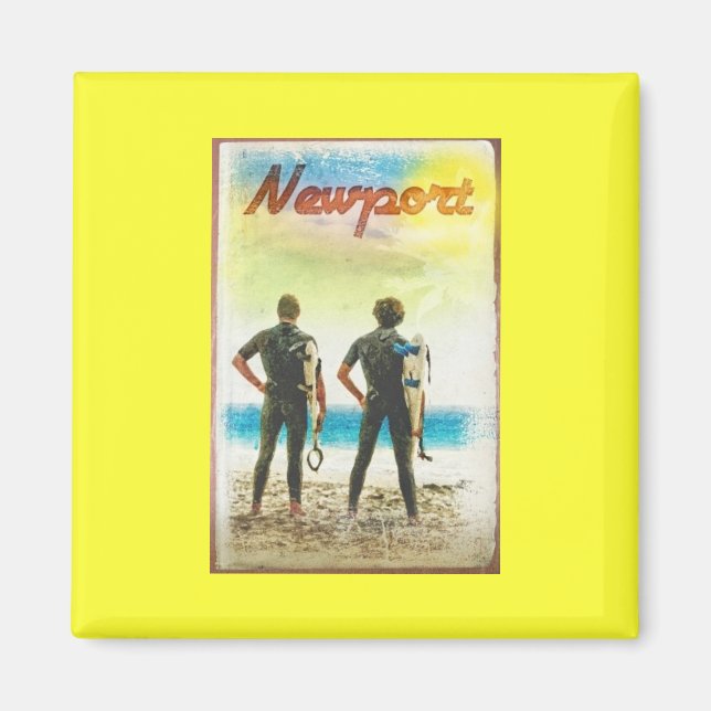 Newport California Vintage Surfer Print Magnet (Framsidan)