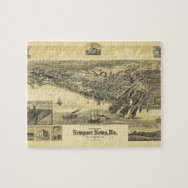 Newport News Virginia Warwick County Karta 1891 Pussel (Horisontell)