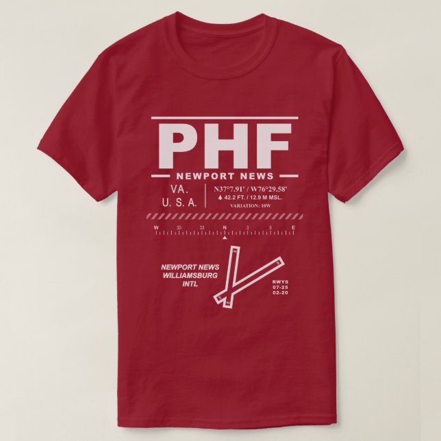 Newport News Williamsburg Int'l Airport PHF T Shirt (Design framsida)