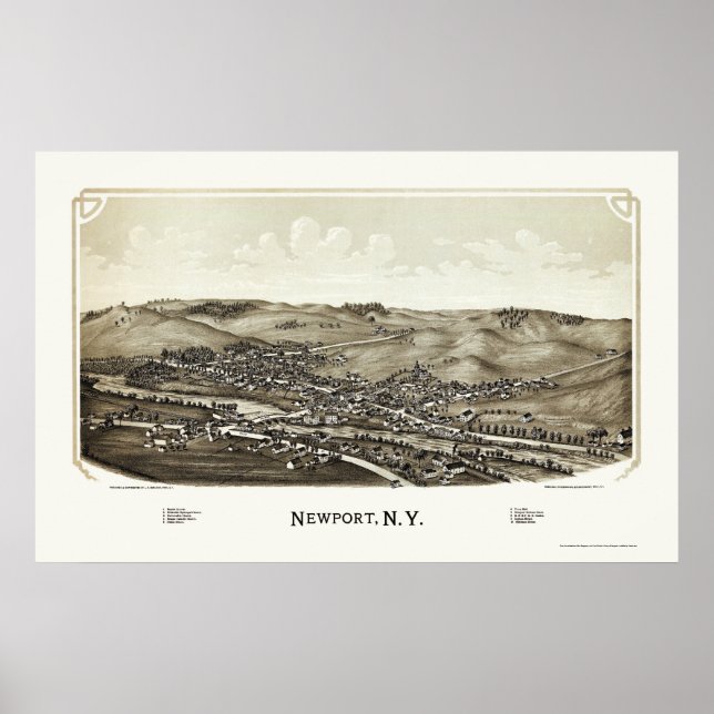 Newport, NY Panoramic Karta - 1890 Poster (Framsidan)