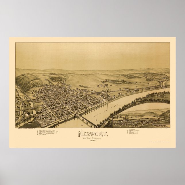 Newport, PA Panoramic Karta - 1895 Poster (Framsidan)