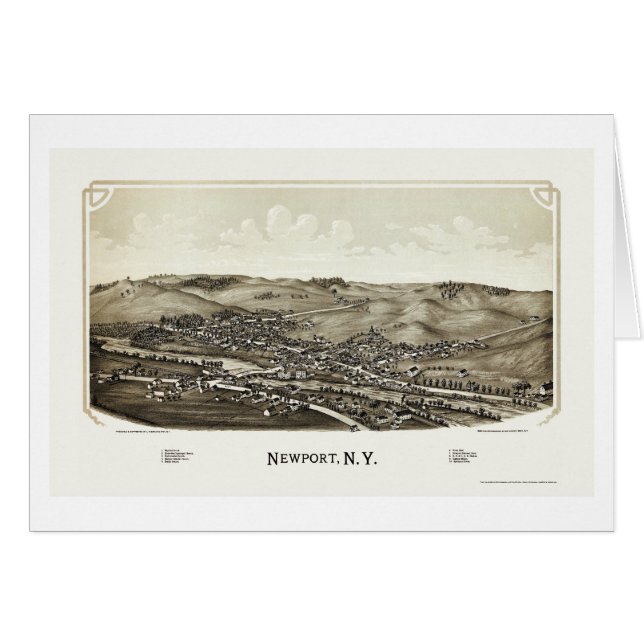 Newport panorama- karta för NY - 1890 Hälsningskort (Framsidan Horizontal)