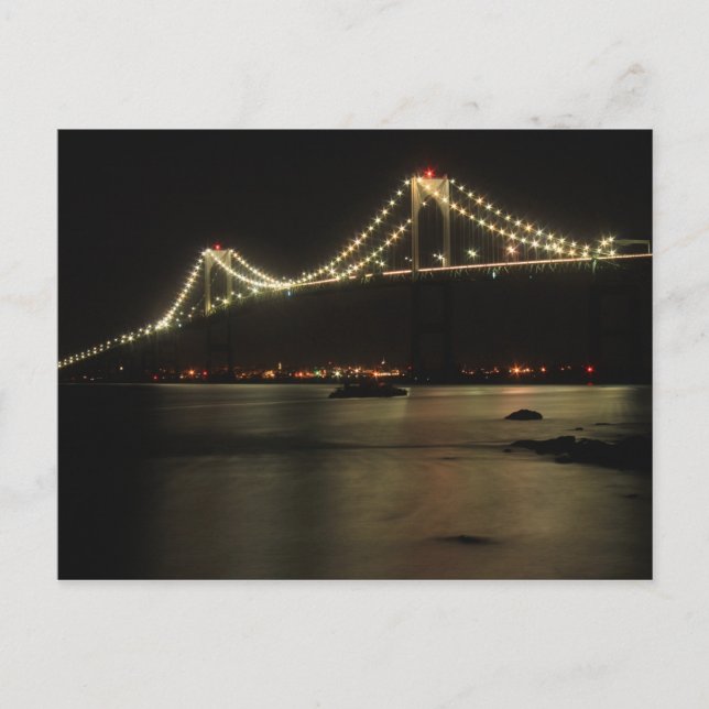 Newport Pell Bridge Narragansett Bay Night Vykort (Framsida)