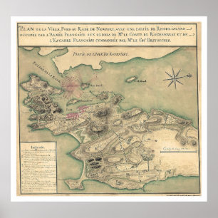 Newport revolutionär karta 1780 för RI Poster