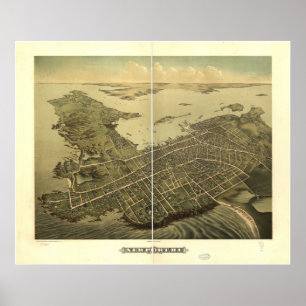 Newport Rhode island 1878 Antique Panoramic Karta Poster