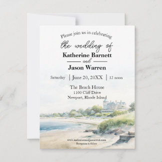 Newport Rhode island Beach Watercolor Bröllop Inbjudningar