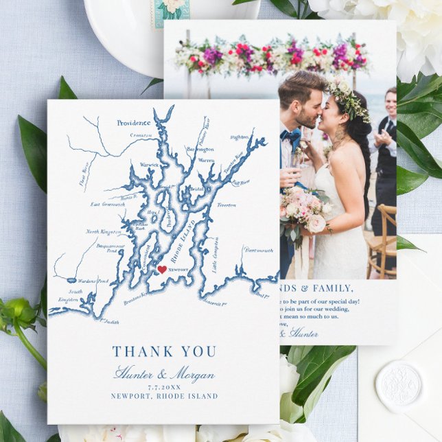 Newport Rhode island Bröllop Flat Tack Kort (These Newport, RI thank you cards are perfect for your Narragansett bay destination wedding)
