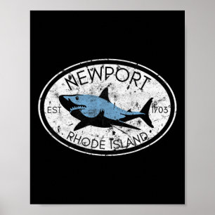 Newport Rhode Island Fiske Haj Fisk Strand Vint Poster