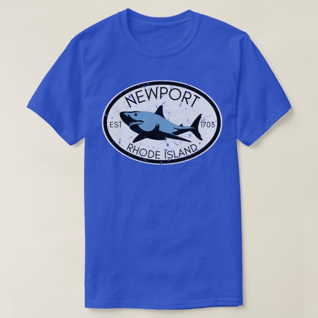 Newport Rhode island, Fiskhaj, Fiskstrutsblått Vin T Shirt (Design framsida)