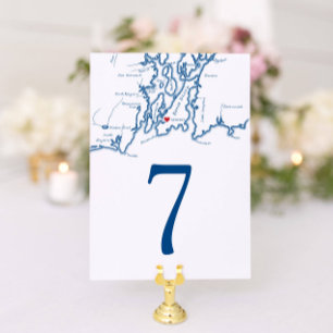 Newport Rhode island Karta Elegant Navy Bröllop Bordsnummer
