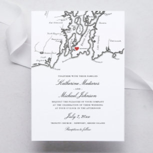 Newport Rhode island Karta Svarta och vita Bröllop Inbjudningar