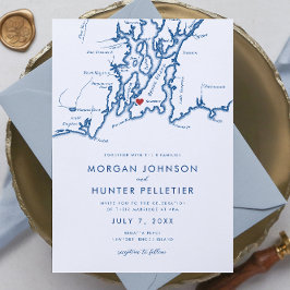 Newport RI Elegant Navy Blue Minimalist Bröllop Inbjudningar