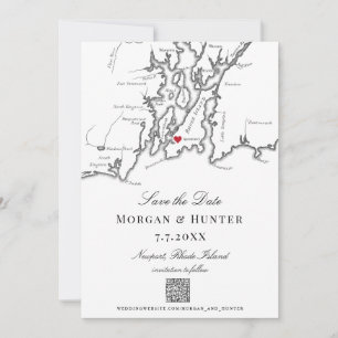 Newport RI Karta Black and White Elegant QR-kod Spara Datumet