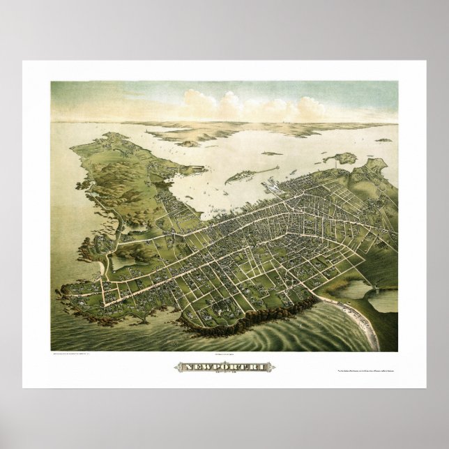 Newport, RI Panoramic Karta - 1878 Poster (Framsidan)