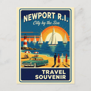 Newport RI Retro Reseminnelsekort – 1950-tal Stil Vykort