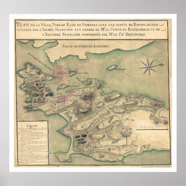 Newport, RI Revolutionary Karta 1780 Poster (Framsidan)