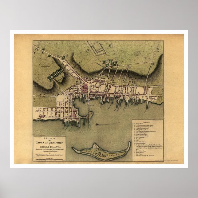 Newport, RI Town Karta - 1777 Poster (Framsidan)
