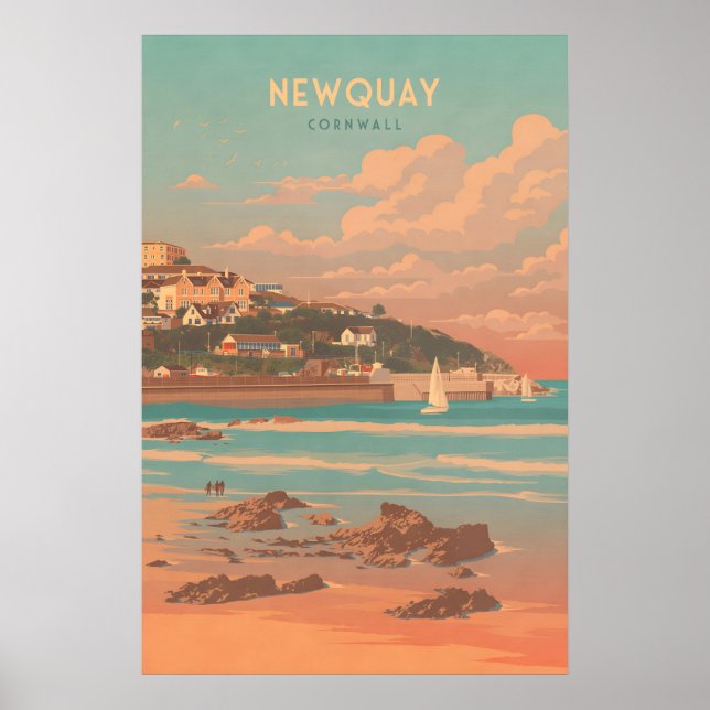 Newquay Cornwall Resemappningsaffisch Poster (Framsidan)
