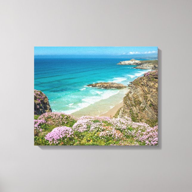Newquay strand i North Cornwall vild - blomklippni Canvastryck (Framsida)