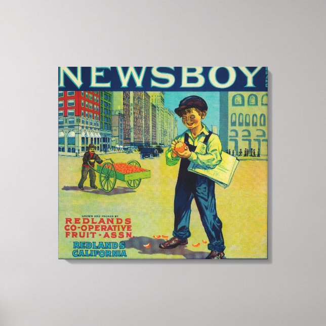 Newsboy Orange LabelRedlands, CA Canvastryck (Framsida)