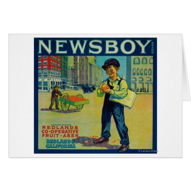 Newsboy Orange LabelRedlands, CA Hälsningskort (Framsidan Horizontal)