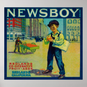 Newsboy orange LabelRedlands, CA Poster