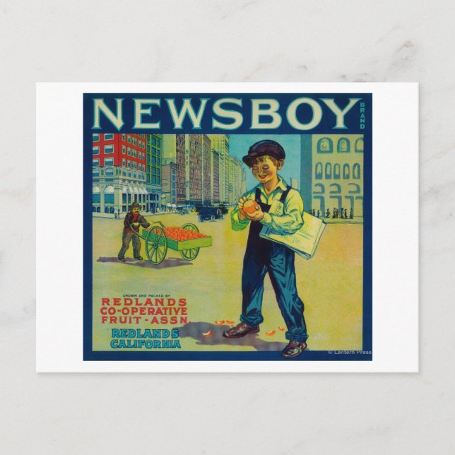 Newsboy Orange LabelRedlands, CA Vykort (Framsida)