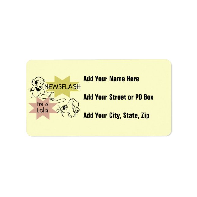 Newsflash mig förmiddag en Lola T-tröja och gåvor Adressetikett (Framsidan)