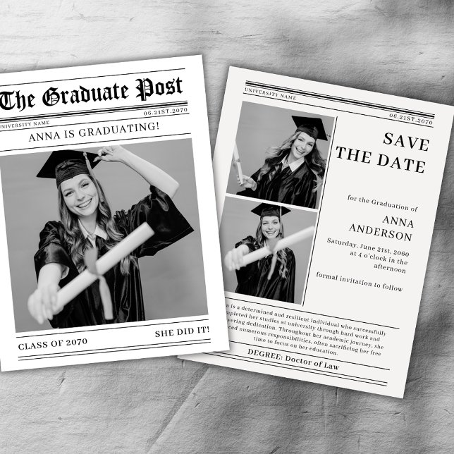 Newspaper 2026 Graduation Photos Save The Date Spara Datumet (Skapare uppladdad)