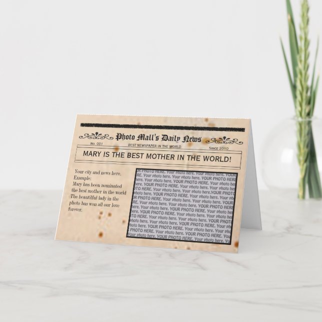 Newspaper Customizable Greeting Card frame Kort (Framsida)