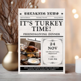 Newspaper Friendsgiving Dinner Thanksgiving Fall Inbjudningar