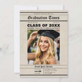 Newspaper Graduation Class of 20XX Photo Inbjudningar