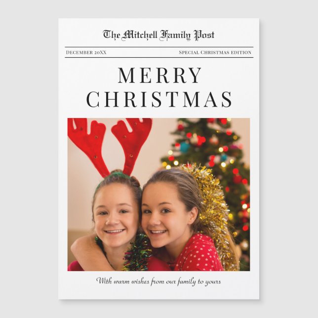 Newspaper Merry Christmas magnetic holiday card (Framsida)