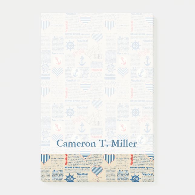 Newspaper Mönster| Lägg till ditt namn Post-it Block (Framsida)