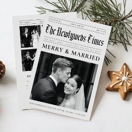 Newspaper Newlywed Black and White Photo Christmas Julkort