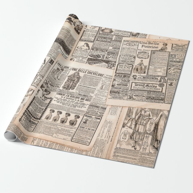 Newspaper pages with antique advertising. Woman's  Presentpapper (Utrullad)