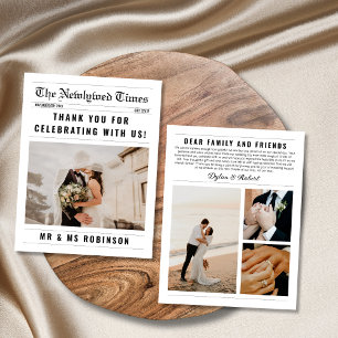Newspaper Photo Collage Elegant bröllop Tack Kort